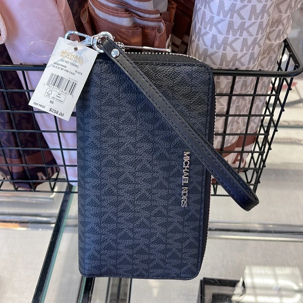 Michael Kors MK Signature Large Flat Multi-Function Phone Case Wallet Wristlet